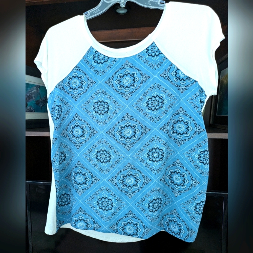 Dept 222 Blue & Cream Top EUC sz L